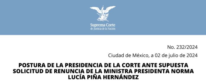 Comunicado sobre Norma Piña y su continuación de trabajo administrativo y jurisdiccional